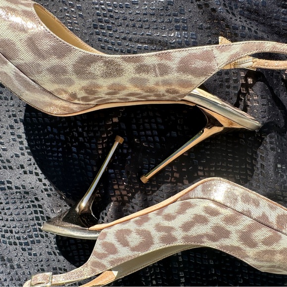 JIMMY CHOO  Nova Leopard-Print Shimmer Suede Slingback Pumps Size 38 (8) - Picture 5 of 7